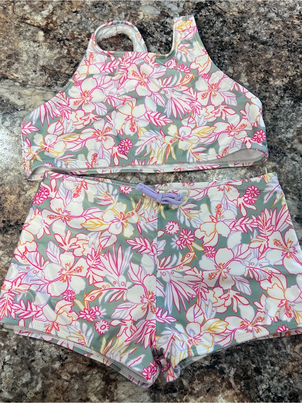 Floral Two-Piece Swim Set - Pink & Sage